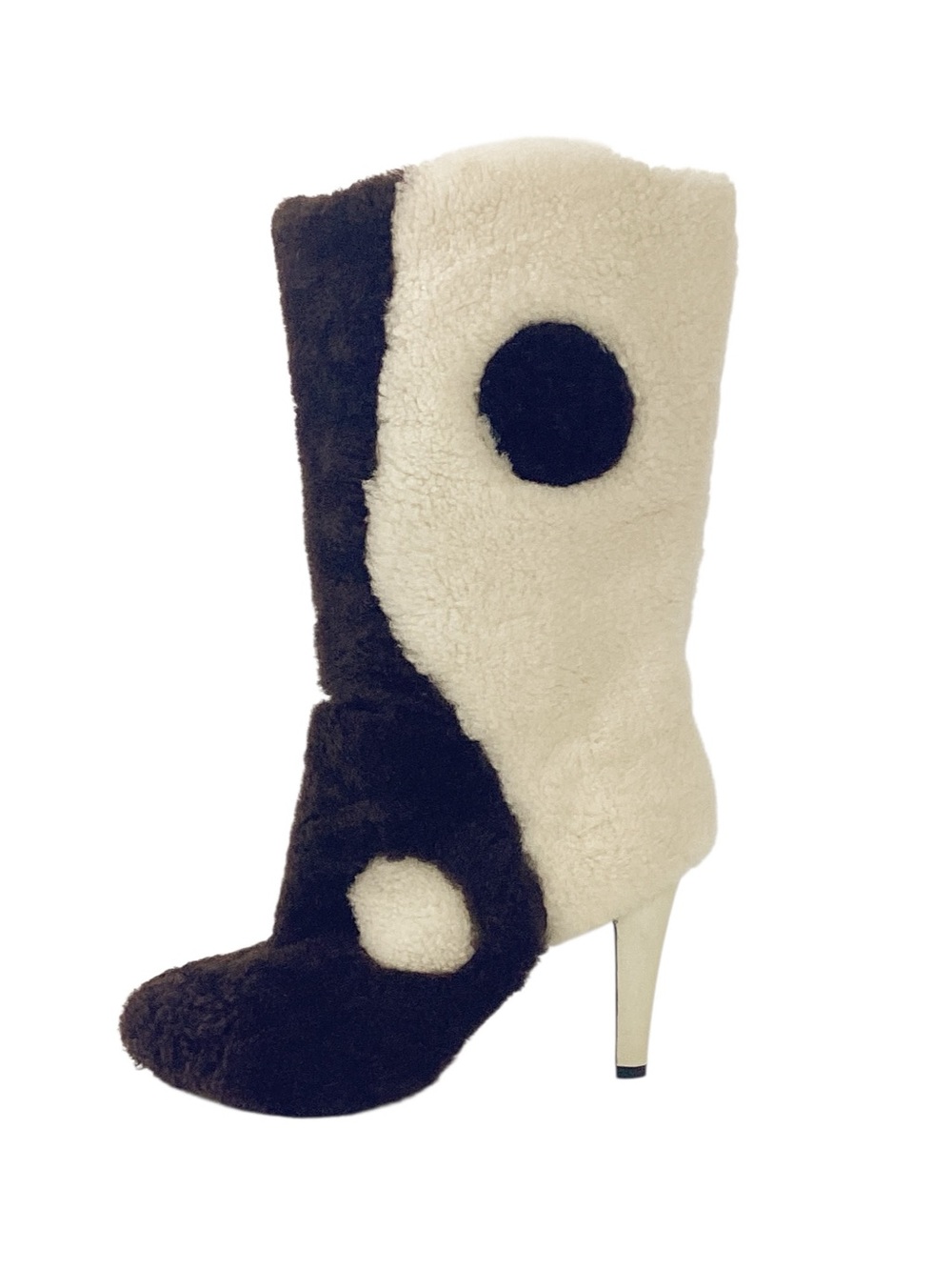 Brother Vellies Yin Yang 20/20 Faux Fur Tall Stiletto Boots Brown Ivory Size 9